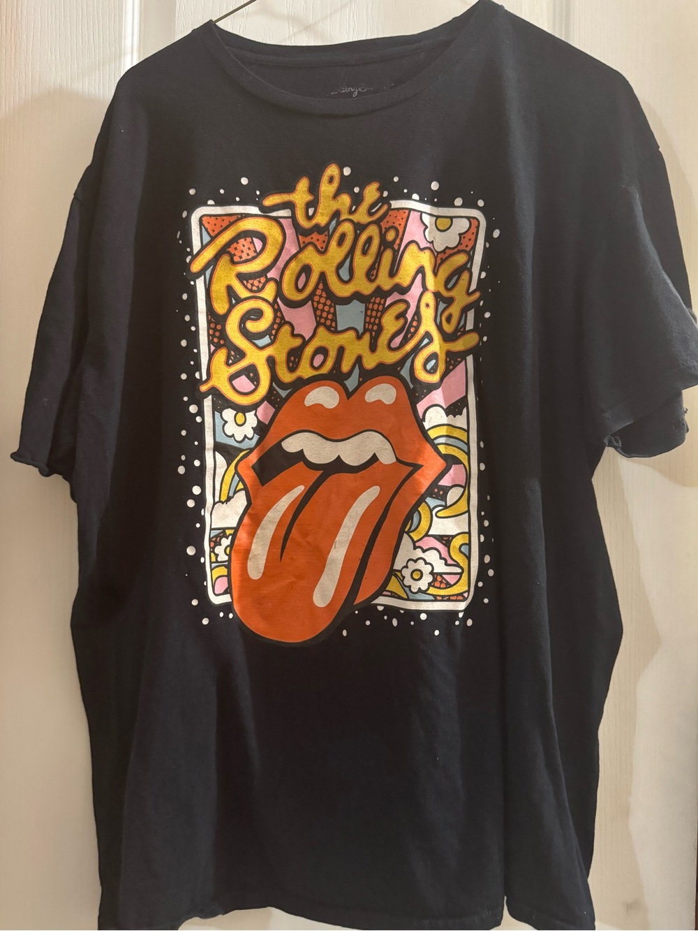 The Rolling Stones Mens Black Graphic Tee with Red Tongue
